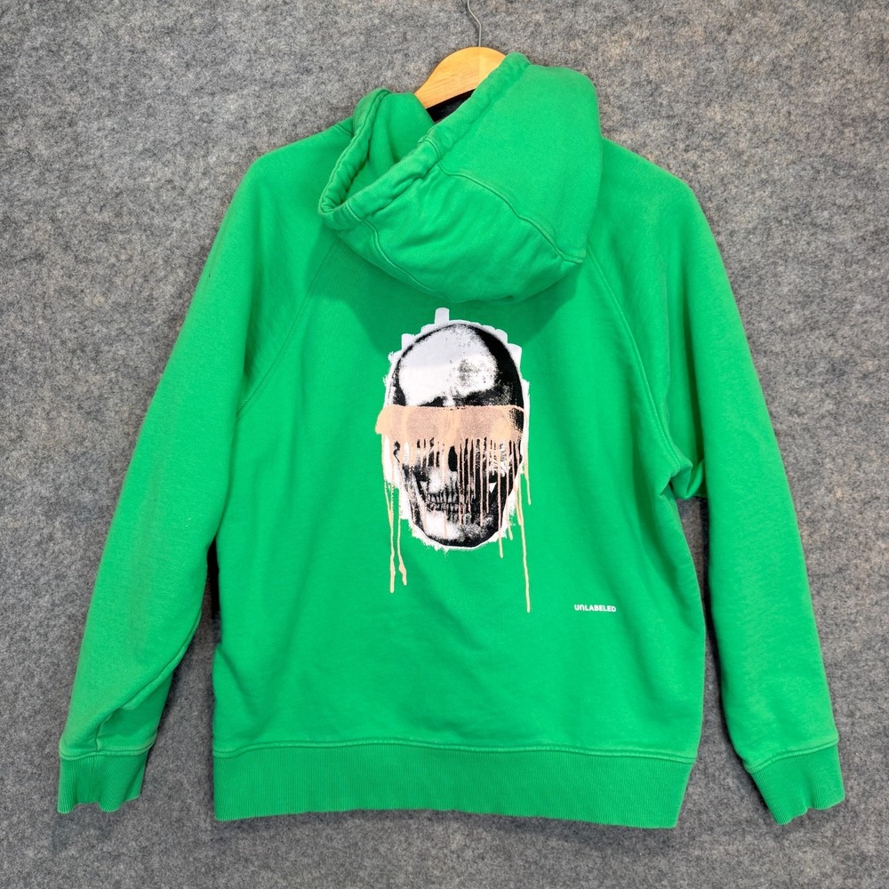 Unlabeled Clothing Brand Skull Hoodie Adult Large French‎ Terry Green Sweatshirt